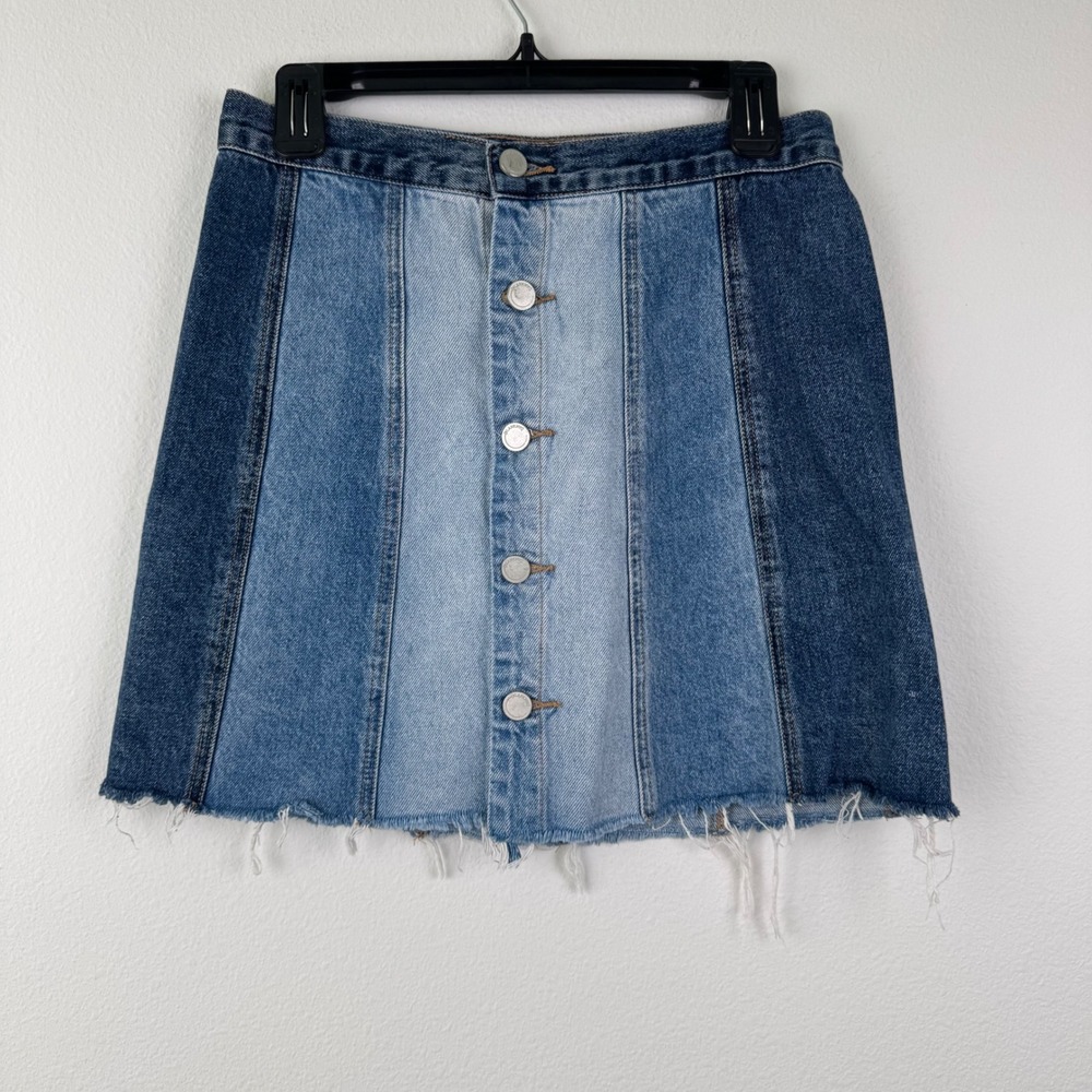 BLANKNYC Denim Mini Skirt Women 27 Blue Excellent Patchwork Button 80RK0379